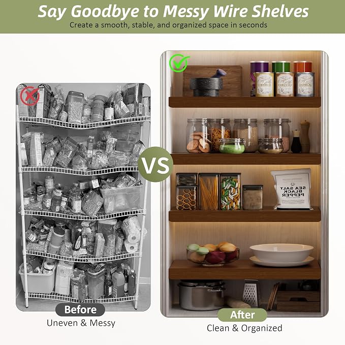 Wire Shelf Covers, Bamboo Wire Rack Covers for Pantry, Closet，Kitchen (4pcs, 40" W x 12" D, Walnut) - Image 5
