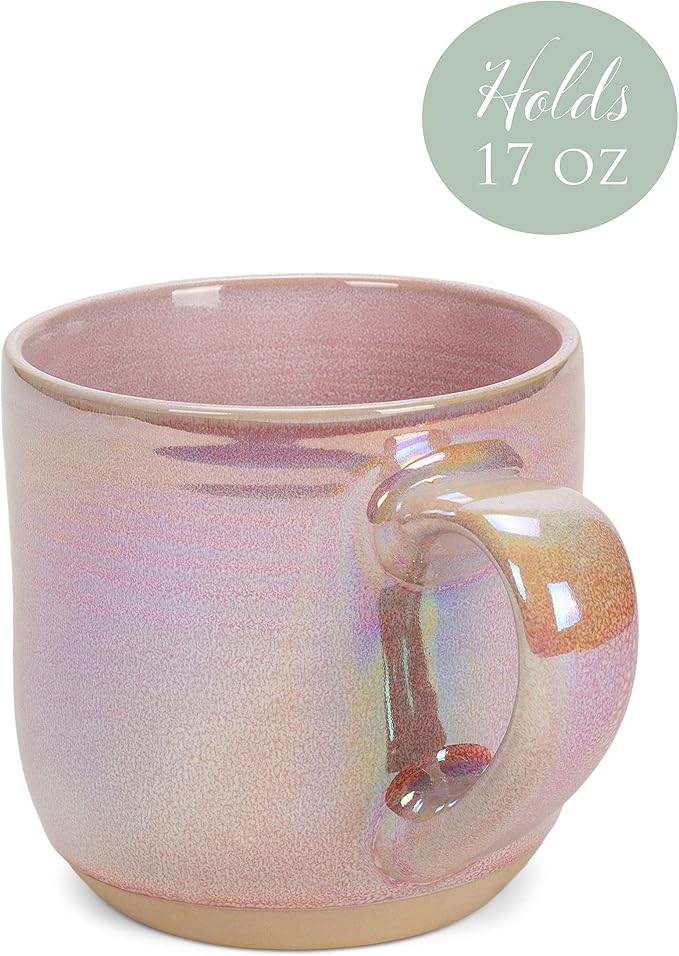 Elanze Designs Glossy Reactive Glaze Large 17 Fluid Ounce Everyday Kitchen Food Grade Ceramic Stoneware Coffee Mug Cup with Comfort Curved Handles, Set of 4, Rose Pink - Image 3