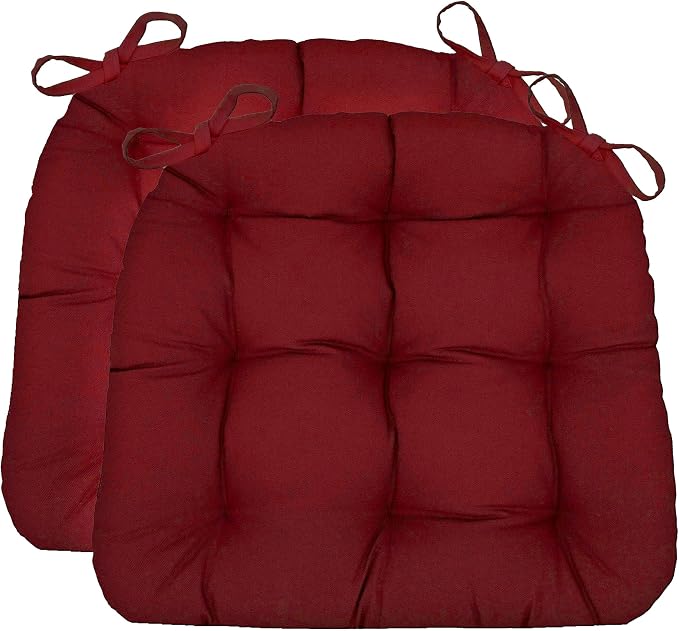 Barnett Home Decor Dining Chair Cushions with Ties – Size Medium 16.5 x 18 - Latex Foam Fill, 100% Cotton, Machine Washable Chair Pads for Kitchen Chairs, Made in USA (Cotton Duck Wine/Pack of 2) by BarnettHomeDecor