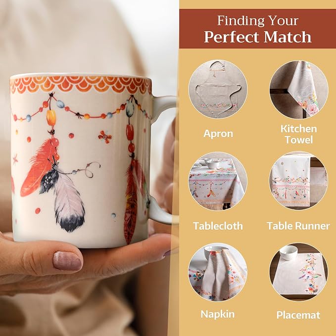 Maison d' Hermine Coffee Mug with Handles Tea Cups (12 Ounce, Pack of 1) | Fine Bone China Coffee Mugs for Hot Beverages Cappuccino Latte Home Restaurant Hotel Spring Summer -Ibiza - Beige - Feather - Image 6