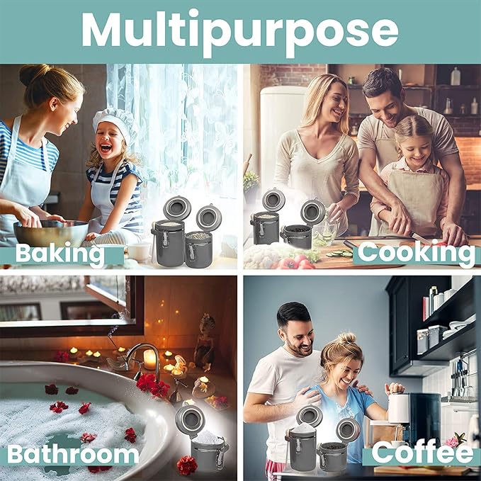 Home Intuition 4-Piece Ceramic Kitchen Canisters Set, Airtight Containers with Wooden Spoons Reusable Chalk Labels and Marker for Sugar, Coffee, Flour, Tea (Grey) - Image 3