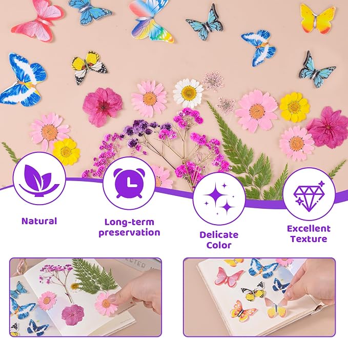50 Pcs 10 Kinds Real Natural Edible Wildflower & Edible Butterflies | Wedding Cake Toppers, Edible Cake Decorations for Birthday, Cake Decorating Kit for Wedding - Image 5