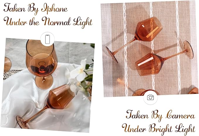 Brown Wine Glasses Set 6-16oz Long Stem-African American Wine Glasses - Hand Blown Amber Stemware for Wedding,Birthday Party and Home Party - Image 4