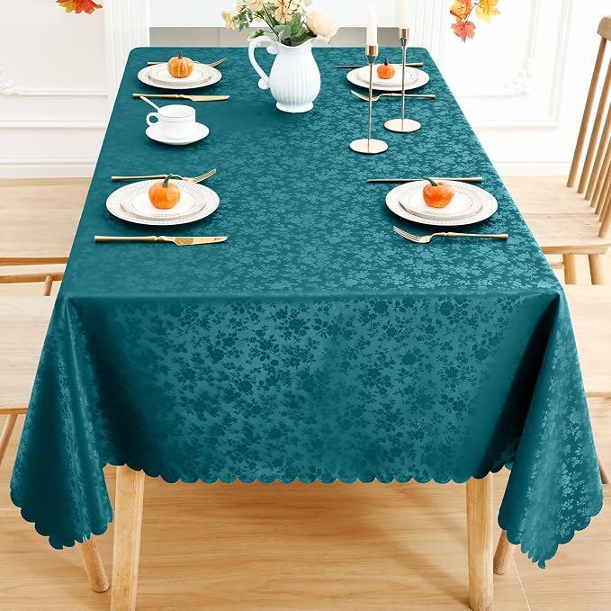 Smiry Rectangle Waterproof Heavy Duty Vinyl Tablecloths, 54 x 78 Inch | Wipeable Washable Floral Embossed Table Cover for Kitchen and Dining Room, Indoor & Outdoor Use, Emerald Green - Image 6