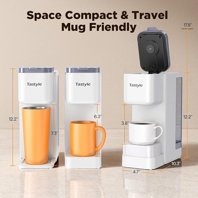 Tastyle Hot & Iced Coffee Maker with Magnetic K-Pod Holder, Fits 7.3'' Mug | Stores 10 Pods, for K Cup & Grounds, Compact for Home, Office & RV， Brew 6-24oz Coffee, 40 oz Removable Tank, K330CH, White - Image 5