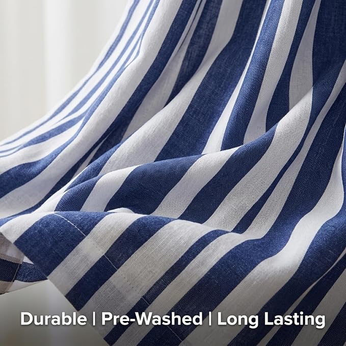 Urban Villa Cotton Grommet Curtains 50x84 (2 Panels) Blue White Stripes - Image 8