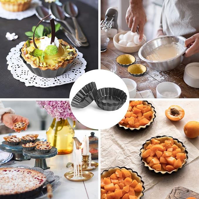 20 Pack Non Stick Mini Tart Tins with Loose Base 3 inch Mini Quiche Tins Removable Bottoms Round Egg Tarts Pan Pie Tin for Baking - Image 6