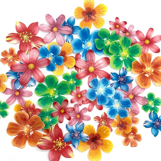 Weraru 75Pcs Wafer Flowers Cupcake Toppers Wedding Cake Party Food Decoration Mixed Size & Colour by Weraru