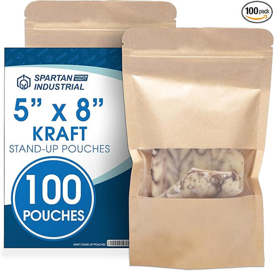 5" X 8" Kraft Zip Top Food Storage Bags - Pack of 100 | Smell-Proof Resealable Pouches for Packaging Coffee, Tea, Spices, Snacks, and More - Spartan Industrial by SpartanIndustrial