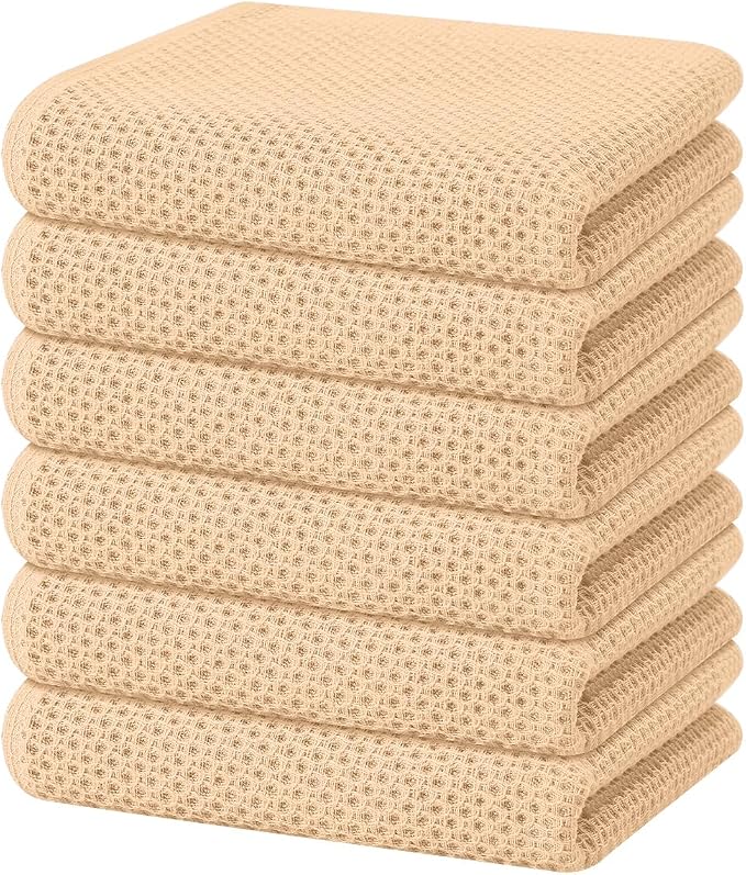 Homaxy 100% Cotton Waffle Weave Kitchen Dish Towels 6-Pack, Apricot | 13 x 28 Inches, Ultra Soft Absorbent Dish Towels, Quick Drying Cleaning Towels by Homaxy