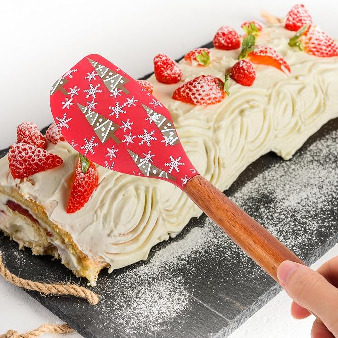 Ipetboom 2pcs Multi-functional Silicone Baking Spatula for Dessert Preparation and Cake Batter Handling with Wood Handle, Christmas Kitchen Baking Tool for Scraping and Forming - Image 9
