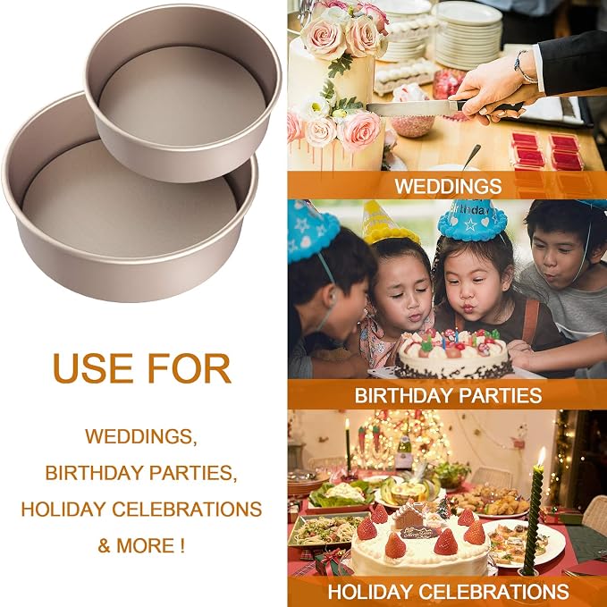 CHEFMADE Round Cake Pan Set, 6-Inch and 8-Inch with Removable Loose Bottom | Nonstick Chiffon Bakeware for Oven and Instant Pot Baking. Ideal for chiffon, angel food, and sponge cakes (Champagne Gold) - Image 6