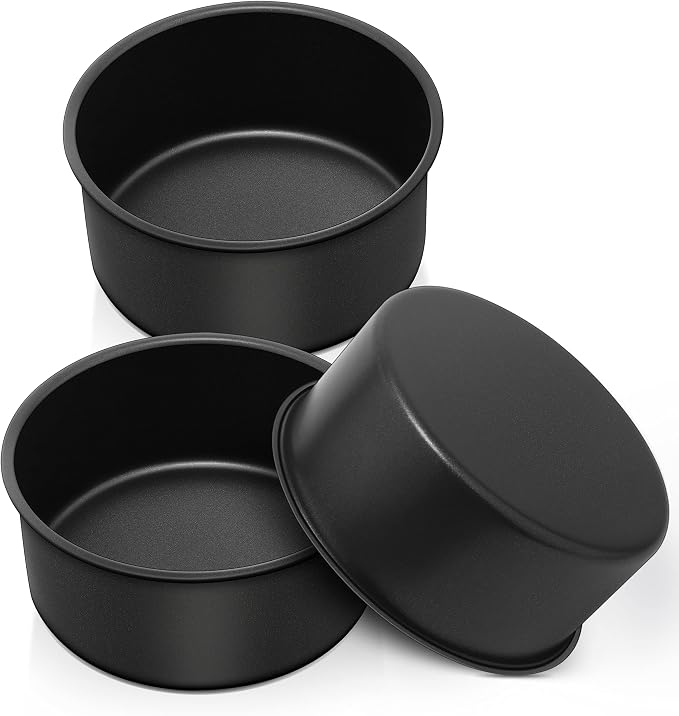 Herogo 6 x 3 Inch Cake Pans Round Set of 3, Stainless Steel Black Nonstick Deep Baking Pan, for Birthday Wedding Layer Cake Bakeware, Leakproof & Straight Side, Dishwasher Safe by Herogo