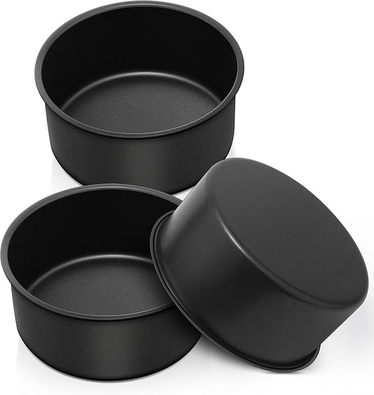 Herogo 6 x 3 Inch Cake Pans Round Set of 3, Stainless Steel Black Nonstick Deep Baking Pan, for Birthday Wedding Layer Cake Bakeware, Leakproof & Straight Side, Dishwasher Safe by Herogo
