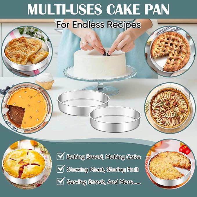 TeamFar 9 Inch Cake Pan, Stainless Steel Round Layer Cake Baking Pan | Baking Tin for Birthday Wedding, Non-Toxic & Heavy-Duty, Mirror Finish & Leak Proof, Oven & Dishwasher Safe - Image 6