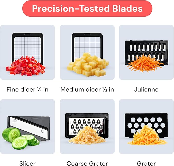 Fullstar Pro Original Vegetable Chopper & Mandoline Slicer Kitchen Gadget | 6 in 1 Veggie Slicer, Onion & Fruit Cutter with Sharp Stainless Steel Blades & Container, All-in-One Meal Prep Tool (Black) - Image 4