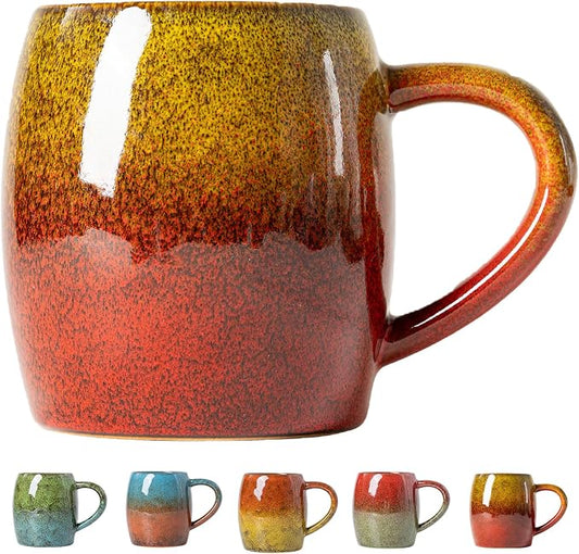 Handmade 22oz Ceramic Coffee Mug, Ergonomic Large Handle, Ideal Gift for Coffee Lovers, Microwave & Dishwasher Safe (Minute-Yellow&Red) by XIYUANJI