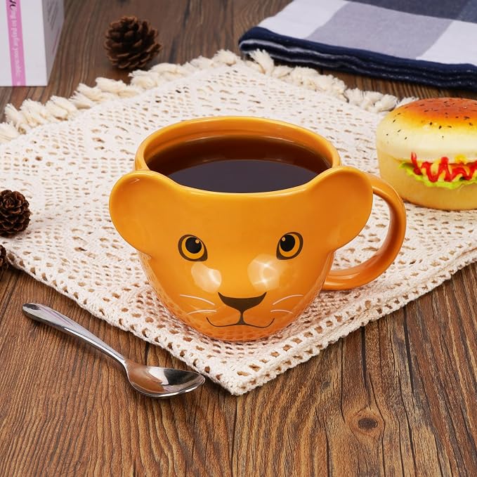 Lion Mug 16 oz Cute Ceramic Coffee Mug 3D Porcelain Tea Cup for Women Kawaii Gifts for Christmas, Housewarming, Holidays, Birthdays, Men, Kids, Friends Yellow - Image 5