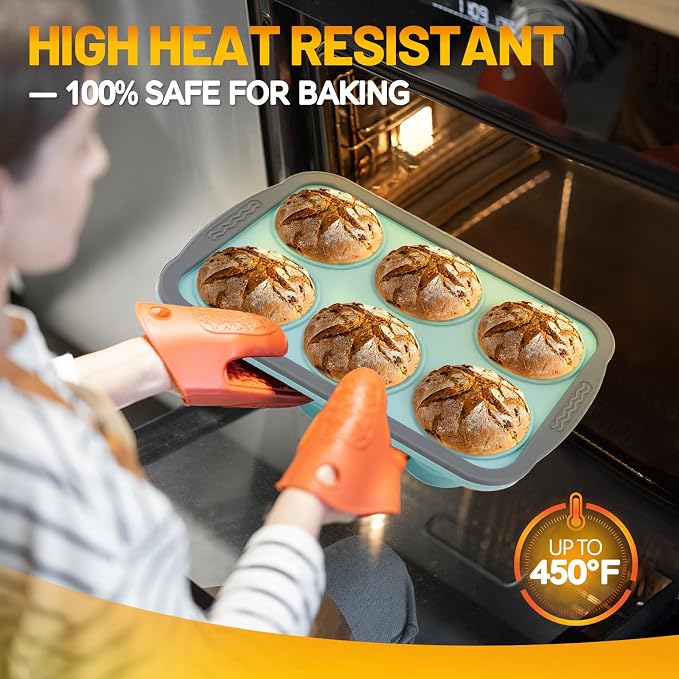 Silicone Muffin Pan, 6 Cups Non-Stick Cupcake Pan, Food-Grade BPA-Free Muffin Tin, Oven-Safe 450 °F, Reinforced Steel Frame, Easy-Grab Handles, Quick-Release 2.7" Baking Molds for Mini Treats - Image 7