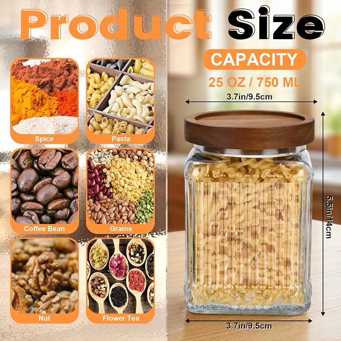 6 Pcs Vintage Glass Storage Jar with Lid 25.3 oz Glass Containers Stylish Ribbed Pattern Airtight Kitchen Jars Candy Jar for Food Cookies Candy Coffee Tea Beans Grains Storage - Image 2