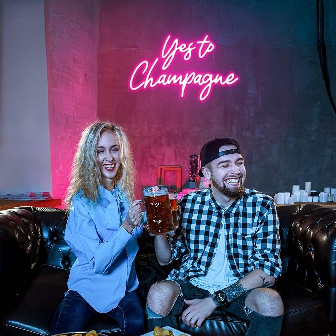 Kavaas Yes to Champagne Neon Sign 15" x 9.1", Neon Bar Signs for Home Bar Decor, Man Cave Pub Party - Best Gifts for Champagne Lover, Birthday, Christmas - Image 5
