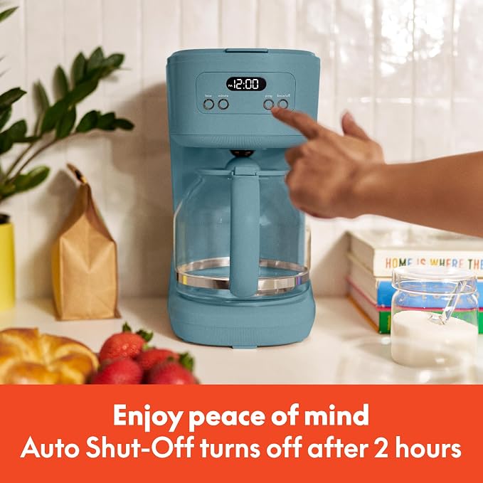 BREW 12-Cup Programmable Coffee Maker with No-Drip Glass Carafe, Surf - Image 6