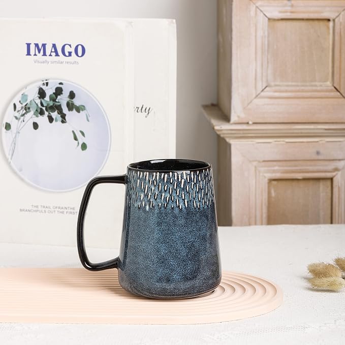Large Ceramics Coffee Mugs,24 OZ,Large Handle Design,Extra Large Tea and Coffee Cup for Office and Home，Microwave And Dishwasher Safe(Color:24 oz star blue) - Image 4