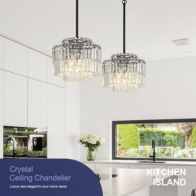 Modern 12.8“ Black Crystal Chandelier Ceiling Light Fixtures for Dining Room Luxury Glam 4-Light Crystal Chandeliers Lighting for Bedroom Entryway Hallway Living Room Kitchen Island Foyer - Image 4