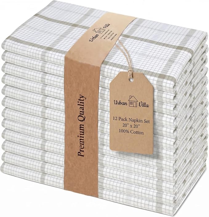 Urban Villa Cloth Napkins Cotton 20x20 (Set of 12) Tiny Checks by CottonTrends