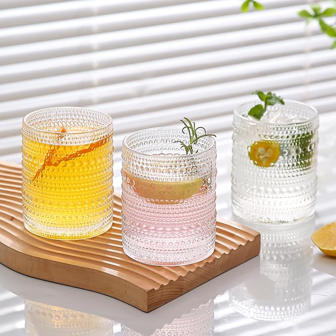 Amyoole Hobnail Drinking Glasses Set of 6,12oz Bar Tumbler Glassware | Clear, Vintage Glassware Embossed Water Tumbler, Cocktail Glass and Kitchen Glass Cups, For Beer, Whiskey, Juice, Milk - Image 3