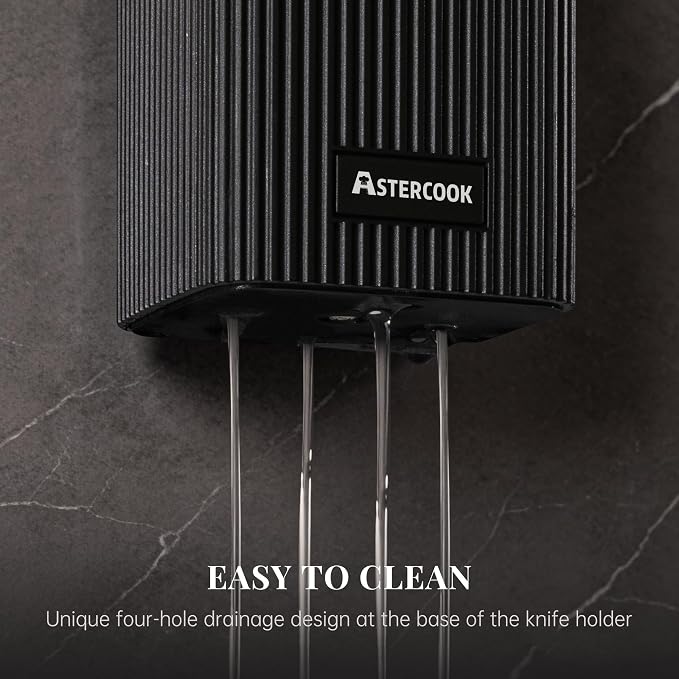 Astercook Knife Set, 6-Piece Kitchen Knife Set with Block, High Carbon Stainless Steel Ultra Sharp Kitchen Knives, Wood Grain Handle, Dishwasher Safe Knife Block Set, Black, Kitchen Utility Knives - Image 7