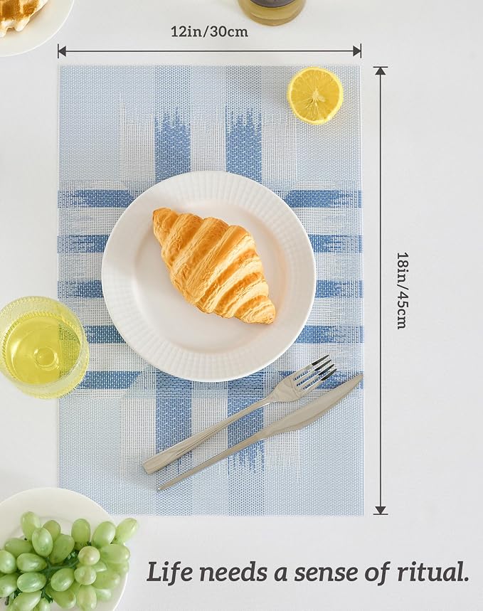 Leetaltree Geometric Print Blue Placemats Set of 8 - Heat Resistant Non-Slip Place mats for Dining Table, Washable Durable PVC Vinyl Woven Table Mats (Geometric Blue, 8) - Image 8
