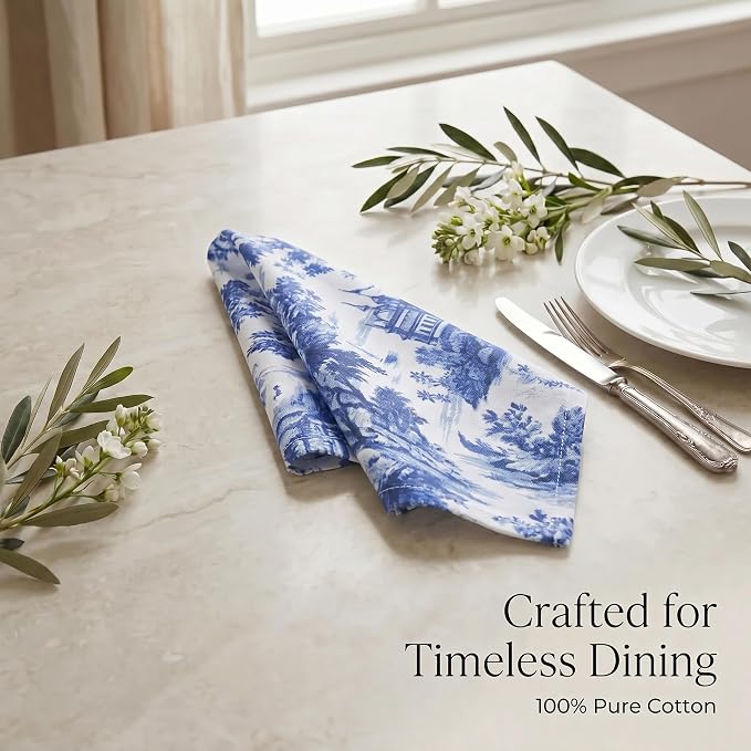 Urban Villa Cloth Napkins Cotton 20x20 (Set of 12) Toile Blue - Image 8