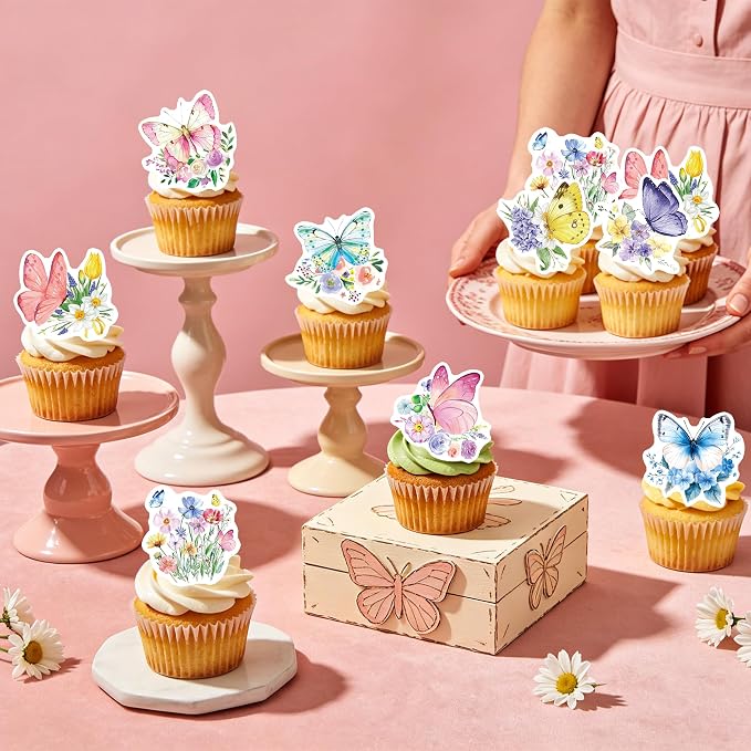 72Pcs Edible Butterfly Flower Cupcake Toppers Wildflower Cupcake Toppers Baby Shower Girl Butterfly Flower Floral Birthday Party Decoration Supplies - Image 5