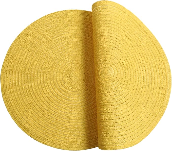 SHACOS Round Braided Placemats Set of 4 Washable Kitchen Table Place Mats Doilies Table Mats for Home Wedding Party Dining Table Decor (Yellow, 4) - Image 6
