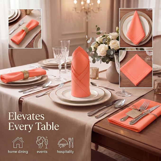 Urban Villa Hemstitch Cloth Dinner Napkins Cotton 20”x20” (Set of 12)- Orange - Image 2