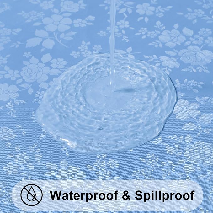 Smiry Rectangle Waterproof Heavy Duty Vinyl Tablecloths, 60 x 102 Inch | Wipeable Washable Floral Embossed Table Cover for Kitchen and Dining Room, Indoor & Outdoor Use, Baby Blue - Image 2