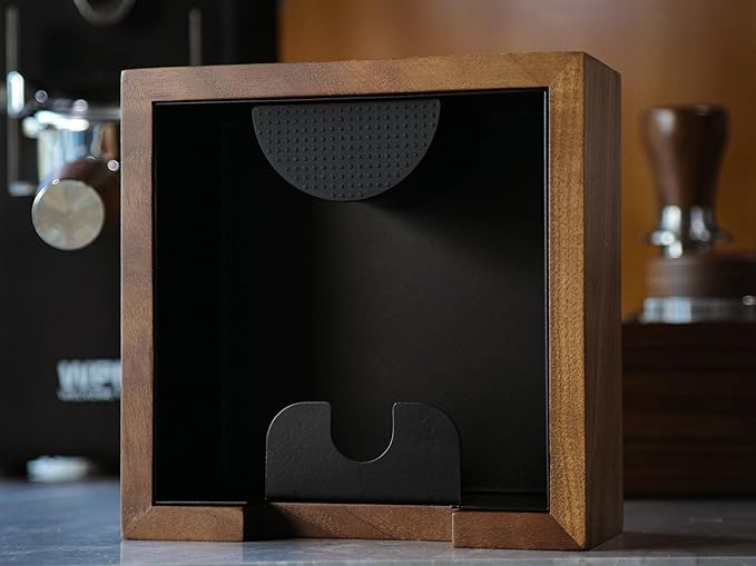 Espresso Knock Box and Tamping Station Kit 54mm for Breville Machines Walnut Compact Espresso Setup with Shock-Absorbent Coffee Grounds Dump Bin and Espresso Accessories Organizer