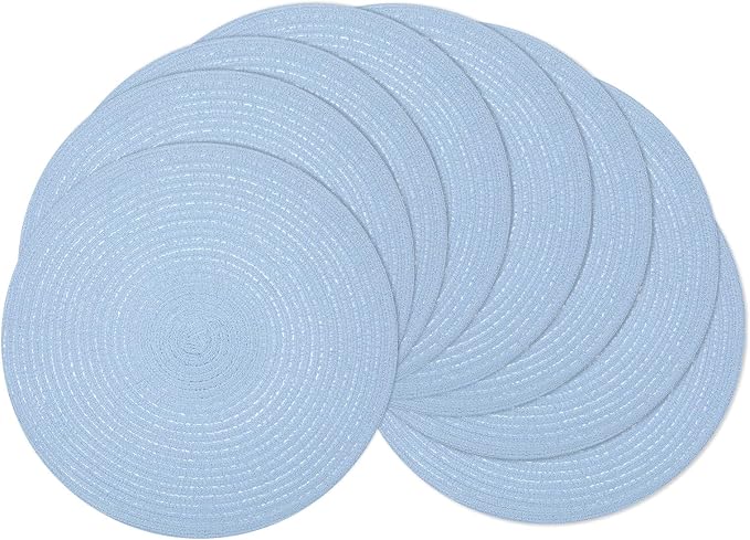 SHACOS Round Braided Placemats Set of 8 Washable 15 inch Round Non Slip Table Place Mats for Dining Tables Wedding Party Decor (Light Blue, 8) by SHACOS