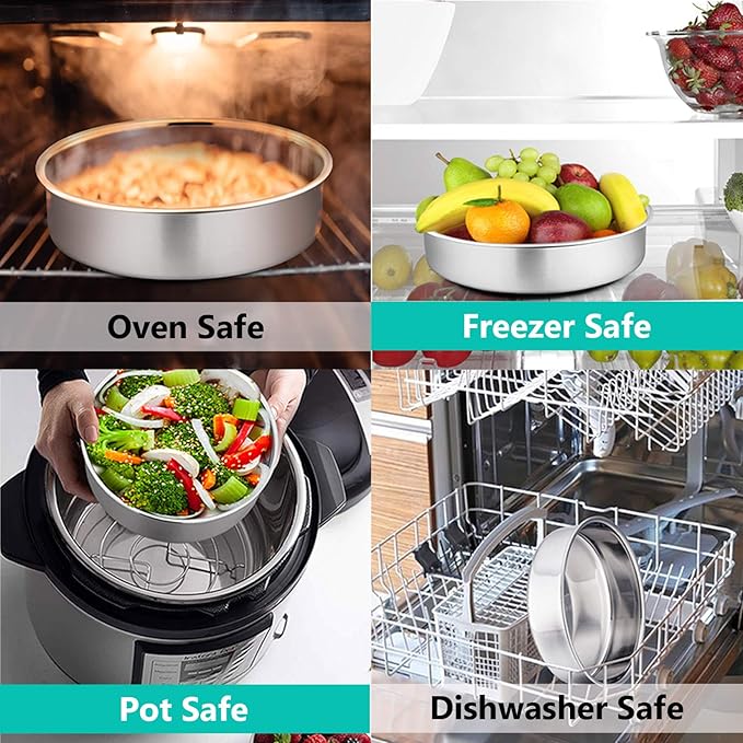P&P CHEF Cake Pan Set for Baking, 6" + 6" + 8" + 8" Round Cake Pans Tins | 4 Pieces & 2 Sizes, Premium Stainless Steel, Ideal for Layer Tier Cakes in Birthday Wedding, Oven & Pot & Dishwasher Safe - Image 6