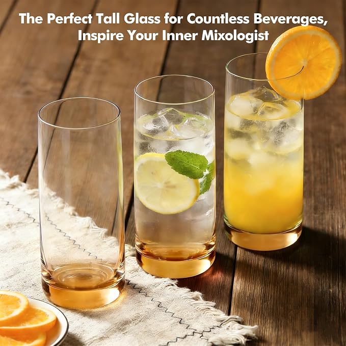 Amber Highball Glasses Set of 6,13oz Drinking Glass Cups for Mixed Drink Cocktail, Beer, Mojito, Water and Juice,Thick Tall Crystal Glassware for Kitchen, Restaurant, Home Bar and Parties - Image 6