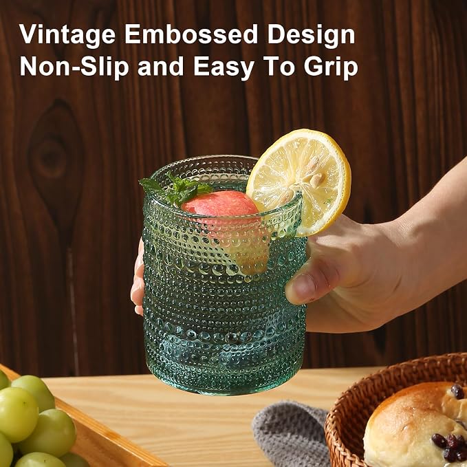ZMOWIPDL Drinking Glasses Set of 12,Light Blue 12oz & 15oz Glass Cups | Vintage Hobnail Glassware，Embossed Water Tumbler,for Beer,Cocktail,Whiskey,Juice and Various Mixed Drinks - Image 5