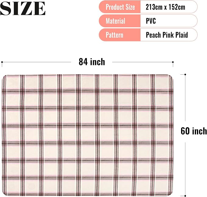 FIFTY FEET 84 * 60 Inch Rectangle Tablecloth, Vinyl Tablecloth with Flannel Backing for Rectangle Tables Waterproof, Spill Proof Plastic Picnic Table Cover for Dining/Camping/Indoor/Outdoor(Plaid-D) - Image 5