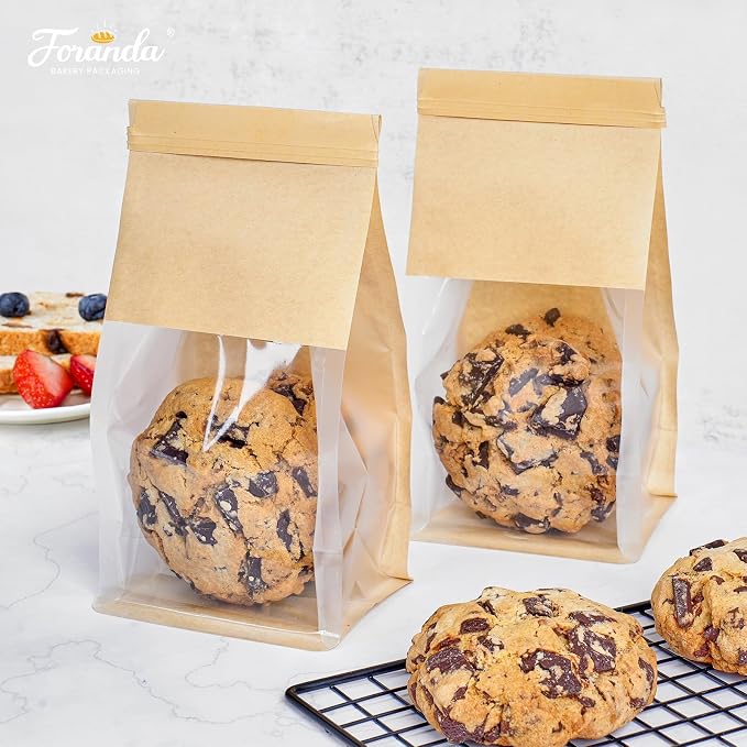 100 Pack Cookie Packaging Bags, 3.9x3.1x8.2 Inches Small Bakery Bags with Window Tin Tie Tab Lock Resealable Paper Treat Bag for Baked Goods Gift Giving and Bake Sale | Thick Material - Image 5