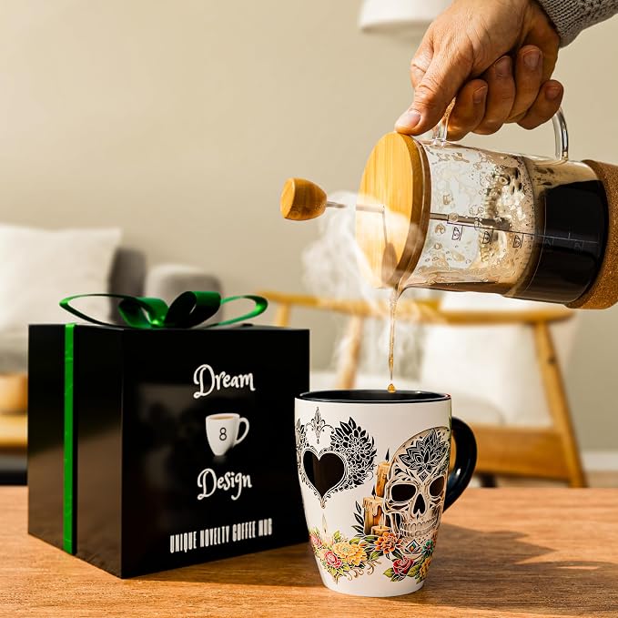Color Changing Sugar Skull Coffee Mug 12oz – Heat Sensitive Ceramic Cup with Day of the Dead Skull & Floral Design, Gothic Halloween Theme Mug, Unique Christmas Holiday Birthday Gift for Men & Women - Image 5