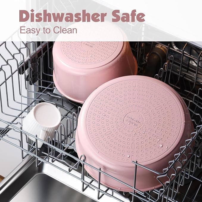 SENSARTE 24 Piece Ceramic Detachable Handle Pots and Pans Set Pink | Ceramic Cookware Set, Induction Cookware Set with Removable Handle, Healthy Non Stick for RV, Dishwasher ＆ Oven Safe - Image 5