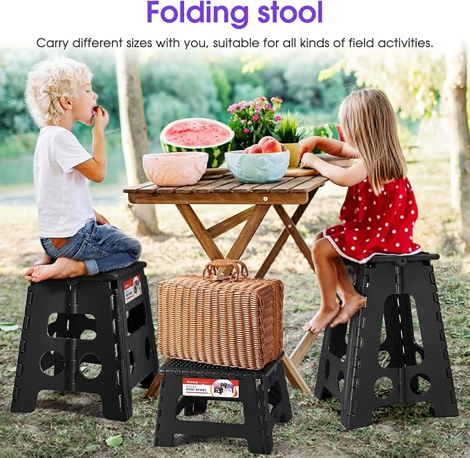 ACSTEP 17.5 Inch Heavy Duty Folding Step Stool, 400 lbs, Dot Black | Collapsible Stepping Stool for Adults with Handle and Non-Slip Surface, for Kitchen, Garage, Bedroom and Outdoor Tasks - Image 7