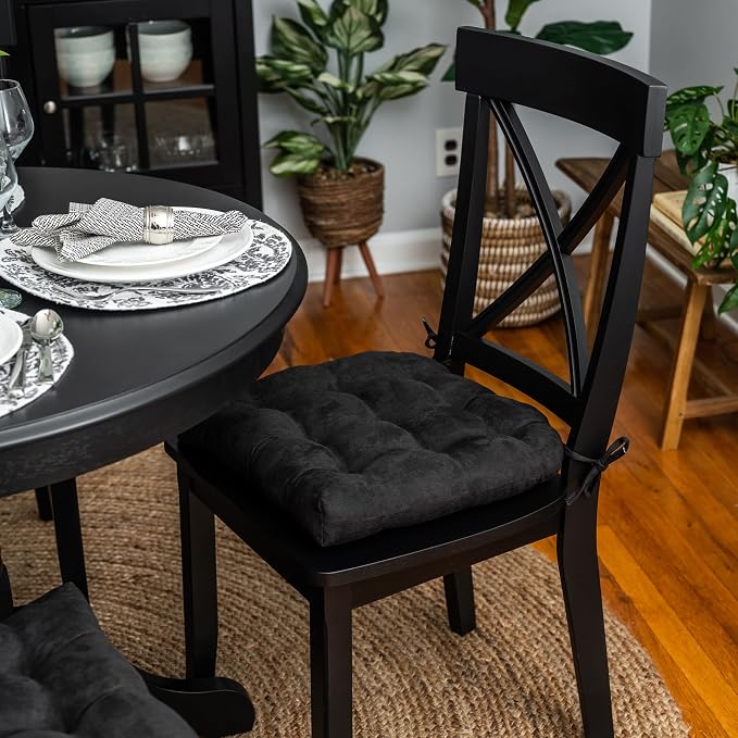 Barnett Home Decor Microsuede Dining Chair Cushions with Ties, 16.5 x 18 Inches, Pack of 4 – Machine Washable, Reversible with Plush Latex Foam Fill for Comfortable Seating – Black - Image 3
