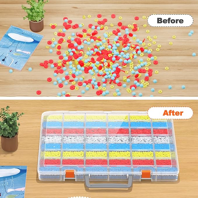 Bluedale 48 Grids Large Plastic Organizer Box with Adjustable Dividers, Beads Storage Containers Compartment Tackle Box Case for Crafts Hobby Small Parts Fishing Seeds Jewelry (Transparent)