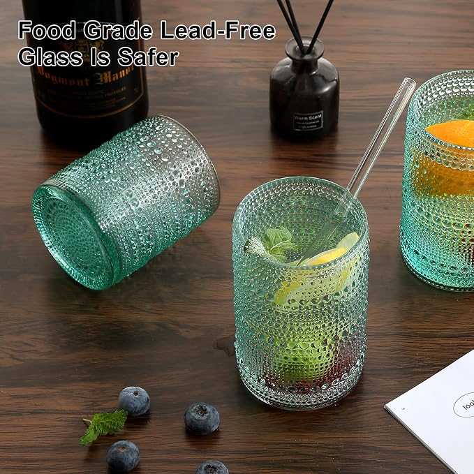 ZMOWIPDL Drinking Glasses Set of 12,Light Blue 12oz & 15oz Glass Cups | Vintage Hobnail Glassware，Embossed Water Tumbler,for Beer,Cocktail,Whiskey,Juice and Various Mixed Drinks - Image 4